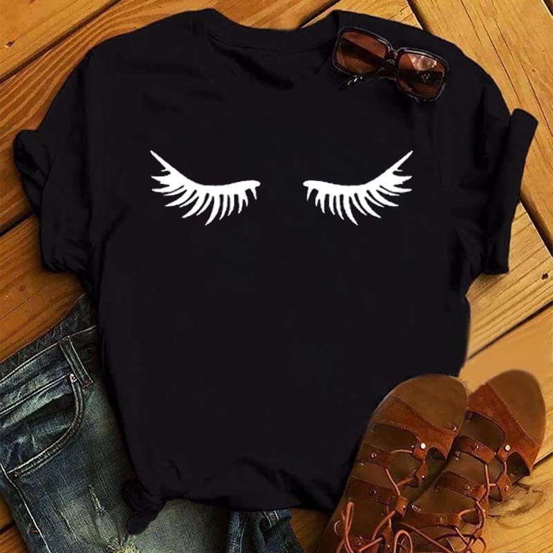 Funny Eyelash Extension - Maycaur Moda Grafik Kadın Üstleri Kirpik