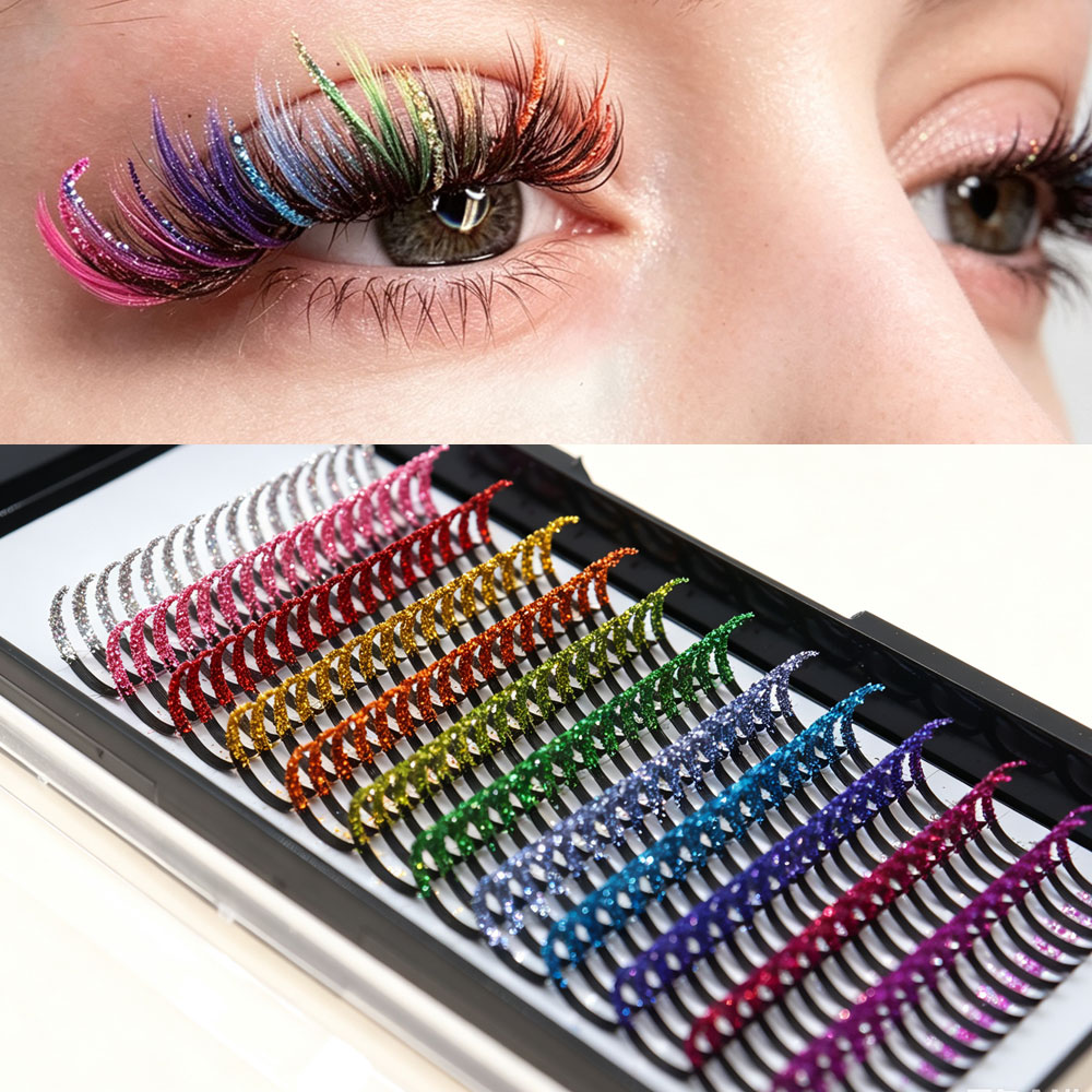 Funny Eyelash Extension - Renkli Simli DIY Küme Kirpikler, Işıltılı